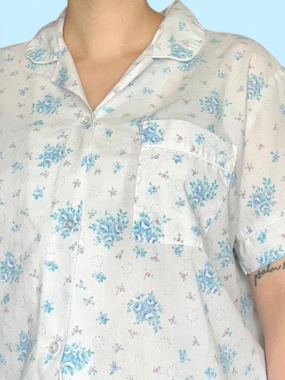 Vintage Light Blue Floral pajama top